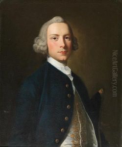 Portrait Of A Gentleman, Bust Length, Wearinga Blue Coat