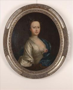 Portrait Of A Lady, Head And Shoulders, Wearing A Silver Dress Andblue Drape