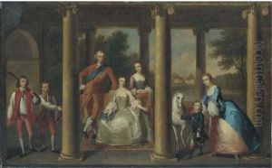 Portrait Of The Family Of The 3rd Duke Of Marlborough, A Landscape Beyond by Thomas Hudson
