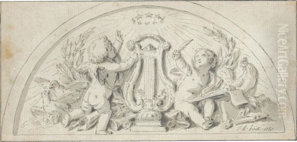 Six Designs With Putti
Accompanied By Musical Instruments And Other Attributes Of The Liberal
Arts - view 1