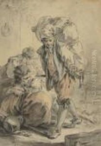 A Porter, With Other Figures Resting Alongside by Jean-Baptiste Huet