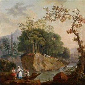 Eine Schaferszene In Einer Arkadischen Landschaft by Jean-Baptiste Huet