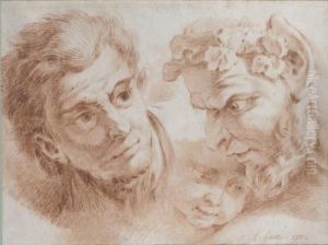 Etude De Trois Tetes by Jean-Baptiste Huet