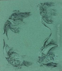 Quatre Etudes De Tetes De Boucs Sur La Meme Feuille by Jean-Baptiste Huet