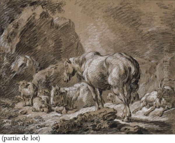 Vaches, Chevres Et Moutons Dans Un Paysage Marecageux - view 1