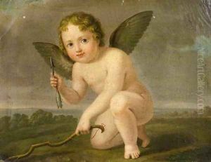 Amor kneeling in a landscape
