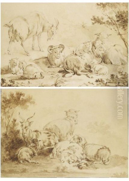Chevres Et Moutons : Une Paire 
Plume Et Encre Brune Sur Traits De Crayon Noir, Lavis Brun - view 1