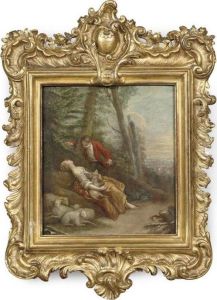 A Young Gentleman Courting A Sheperdess In A Wooded Landscape by Jean-Baptiste Huet