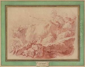 Bergere Entouree De Son Troupeau by Jean-Baptiste Huet