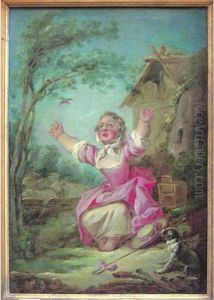 Jeune Bergere A La Cage by Jean-Baptiste Huet