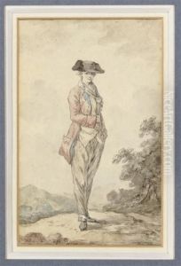 A Young Man Standing With His 
Hand In His Vest Pocket; And Acompanion Drawing Of A Young Woman Playing
 A Tambourine by Jean-Baptiste Huet