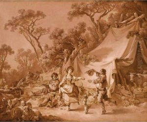 Jeune Couple Dansant Dans Une Foret by Jean-Baptiste Huet