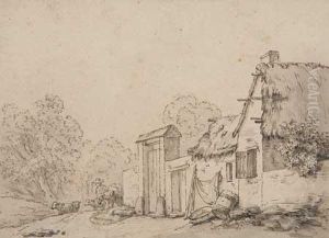 Farm Scene, Shepherd With A Flock Of Sheep by Jean-Baptiste Huet