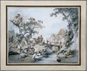 Bergers Et Troupeaux Se Reposant Pres D'un Ruisseau Bergers Et Troupeaux Se Reposant Pres D'un Ruisseau