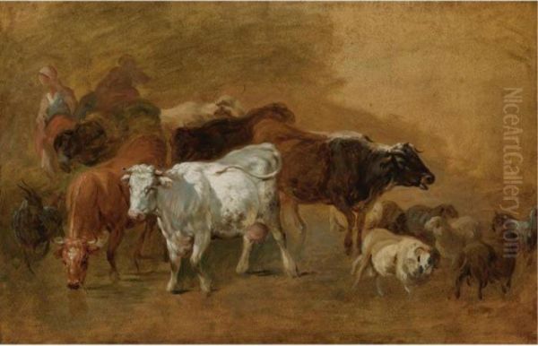 Cattle And Sheep Driven By Peasants - A Sketch - view 1