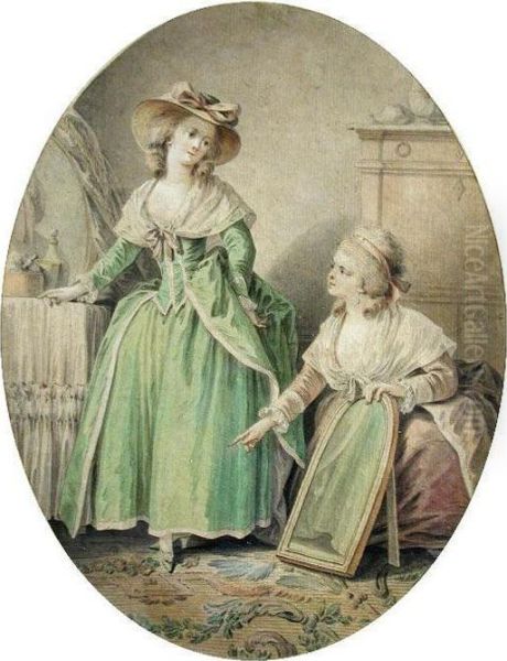 Two Ladies Of Fashion Admiring A Pair Of New Shoes - view 1