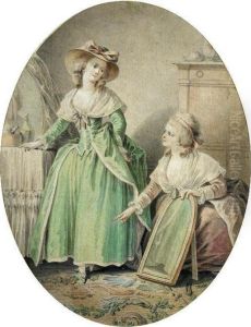 Two Ladies Of Fashion Admiring A Pair Of New Shoes by Jean-Baptiste Huet