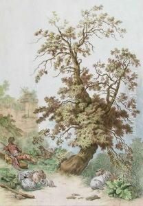 Schafer Mit Hund, Vor Einer Ruine Unter Einem Baum Liegend