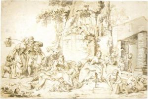 Grape-harvest With Young Men
Women And Children Resting While Two Putti Play
On A Grape-filled Barrel In The Background by Jean-Baptiste Huet
