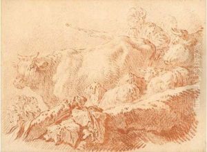 Berger Menant Ses Vaches Et Ses Moutons by Jean-Baptiste Huet