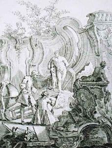 Craftsmen working on designs from Rococo Ornament by Mondon, Jean