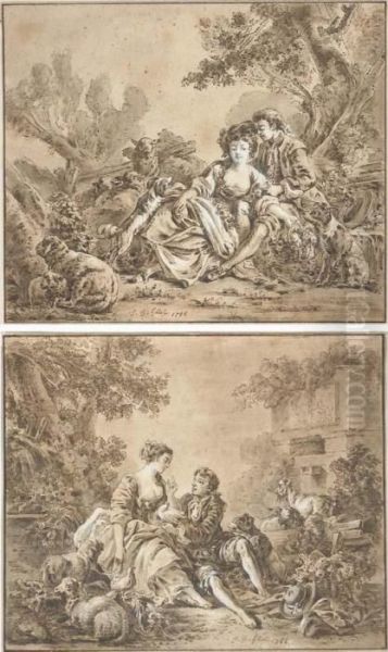 A Pair Of Shepherds Resting By A Tree; And A Pair Of Shepherdsresting By A Fountain - view 1