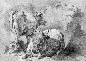 Deux Etudes De Vaches by Jean-Baptiste Huet