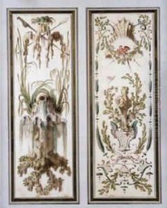 Quatre Projets De Boiseries Peintes Aquarelle by Jean-Baptiste Huet
