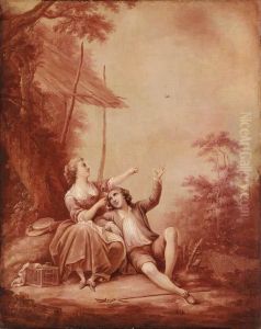 An Arcadian Landscape With A Shepherd And Shepherdess Carousing Bya Tree by Jean-Baptiste Huet