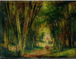 Figures Strolling In A Wood by Paul Huet