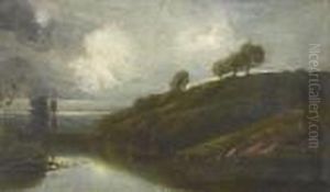 Abendliche Flusslandschaft. by Paul Huet