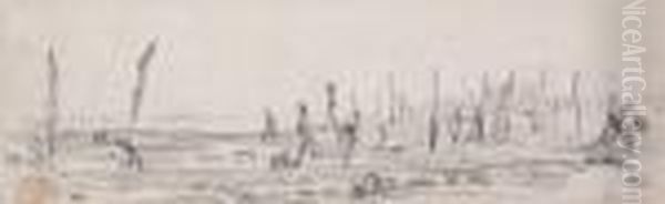 Pecheurs A Maree Basse, Vierville Crayon - view 1
