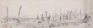 Pecheurs A Maree Basse, Vierville Crayon Pecheurs A Maree Basse, Vierville Crayon