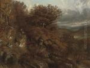 Travellers In A Wooded Valley by Paul Huet