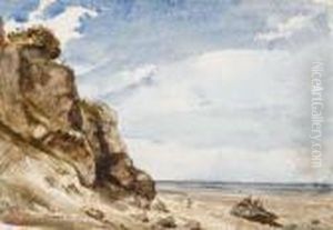 Deux Figures Sur Un Rocher En Bord De Mer A Honfleur by Paul Huet
