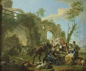 Horsemen Resting among Classical Ruins with a Fortune Teller by Paolo Monaldi