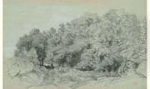 Arbres Et Rochers Pres Du Dormoir En Foret De Fontainebleau, Vers 1865 by Paul Huet