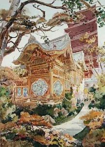 Japanese Tower and Chinese Pagoda in the Royal Park at Laeken Belgium by Marcel, Alexandre Auguste Louis