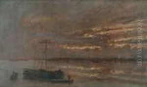 Vue De La Meuse A Dordrecht, Hollande 1867 by Paul Huet
