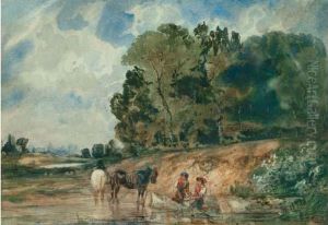 Le Bain Des Chevaux Avec Paris Dans Le Lointain, Vers 1835