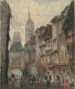 Rouen, Le Gros Horloge, Circa 1826 by Paul Huet
