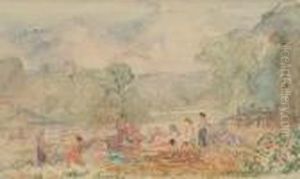 Premiere Pensee A L'aquarelle, Traces De Mise Aux Carreaux