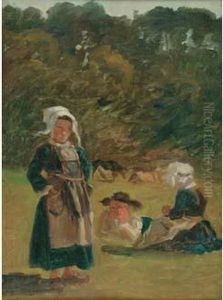 Enfants Bretons, Douarnenez 1865 by Paul Huet