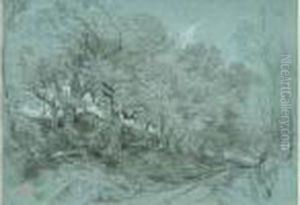 Chemin Et Arbres by Paul Huet
