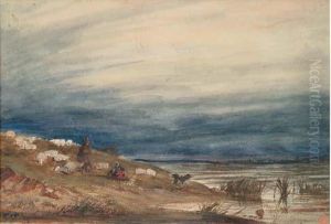Bergers A Saint-valery-sur-somme by Paul Huet