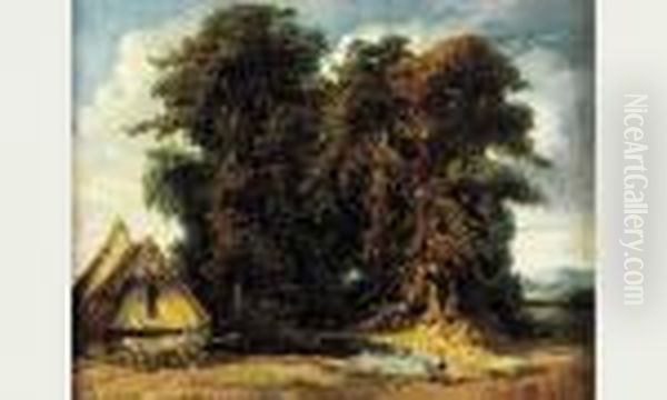 Paysage A La Chaumiere Et A La Charrette - view 1