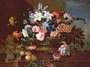Still Life of Flowers in a Basket by Antoine (Baptiste M.) Monnoyer