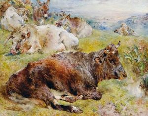 Cattle, Donkey And Sheep In A Pastorallandscape by William Huggins