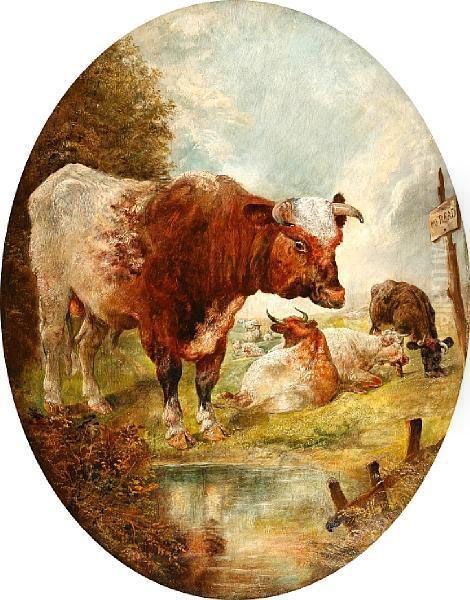 Bull And Cows By A Stream - view 1