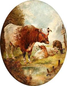 Bull And Cows By A Stream Bull And Cows By A Stream